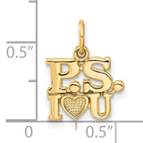 14k Yellow Gold PS I Love You Heart Charm Pendant, Romantic Message Jewelry for Women
