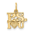 14k Yellow Gold PS I Love You Heart Charm Pendant, Romantic Message Jewelry for Women
