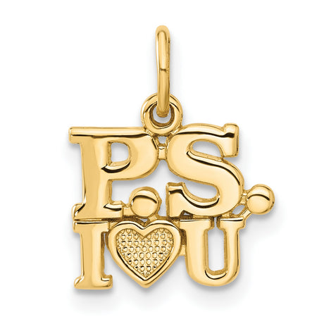 14k Yellow Gold PS I Love You Heart Charm Pendant, Romantic Message Jewelry for Women