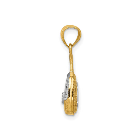 14k Multi-Tone Gold Handbag Pendant with Mom Lettering and Floral Scroll Design