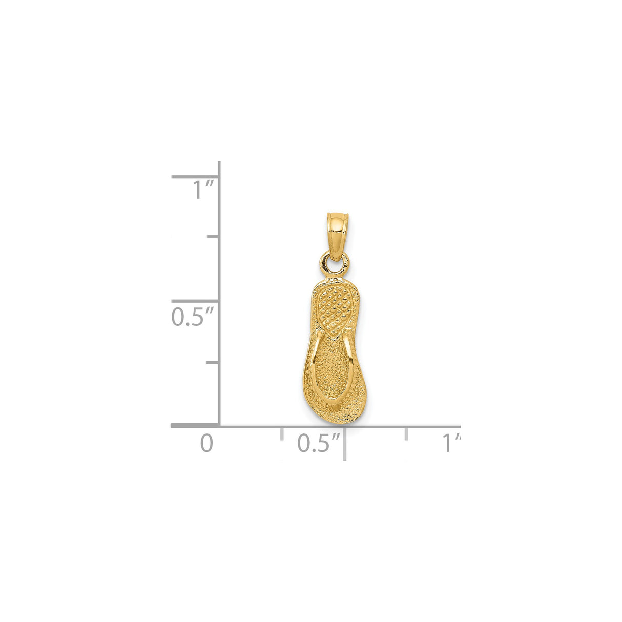 14k Yellow Gold Flip Flop Pendant, Textured Sandal Charm with Summer Beach Style