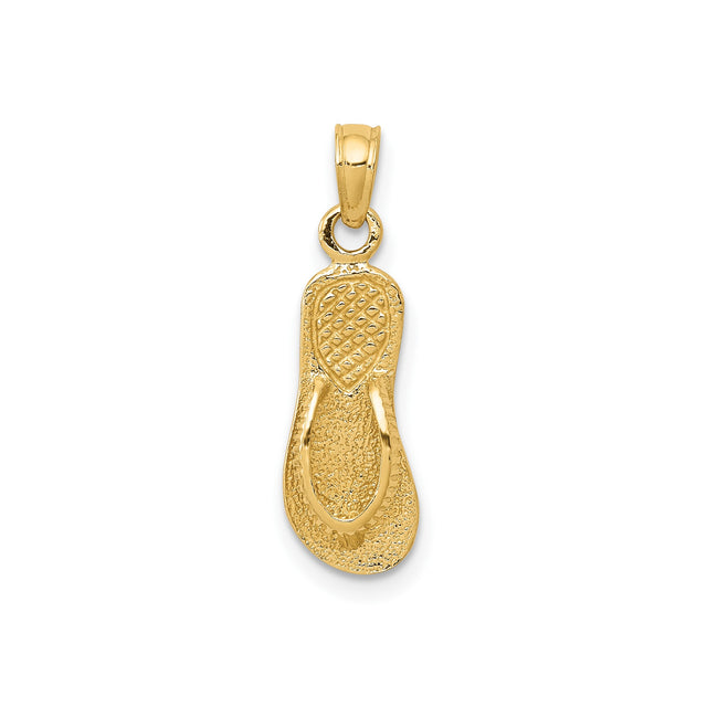 14k Yellow Gold Flip Flop Pendant, Textured Sandal Charm with Summer Beach Style