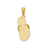 14k Yellow Gold Flip Flop Sandal Pendant with Heart Thong Design, Beach-Inspired Jewelry for Women