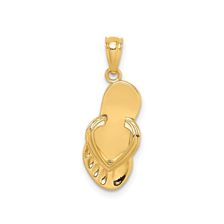 14k Yellow Gold Flip Flop Sandal Pendant with Heart Thong Design, Beach-Inspired Jewelry for Women