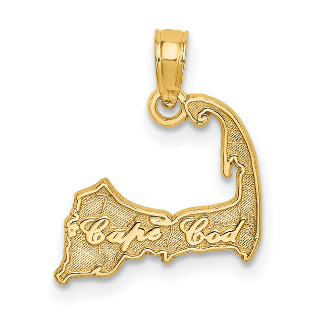 14k Yellow Gold Cape Cod Pendant, Peninsula Outline Charm, Nautical Massachusetts Jewelry