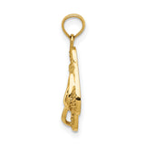 14k Yellow Gold Flip-Flop Pendant, 3D Textured Double Sandal Design, Coastal Summer Style