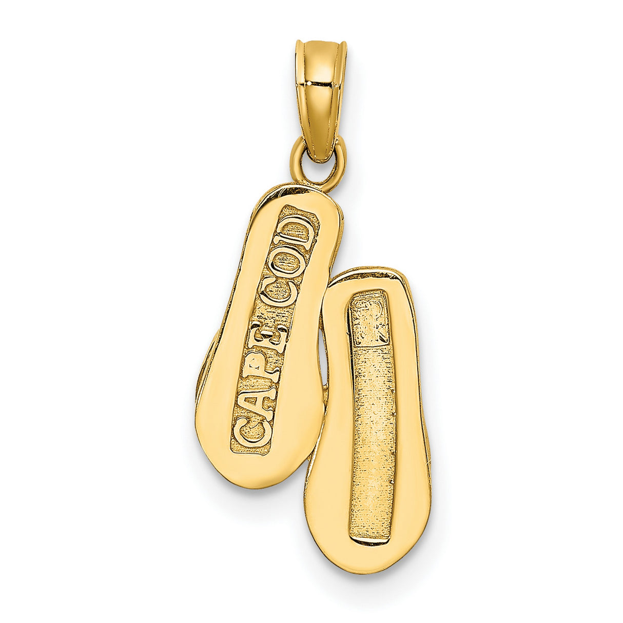 14k Yellow Gold Flip-Flop Pendant, 3D Textured Double Sandal Design, Coastal Summer Style