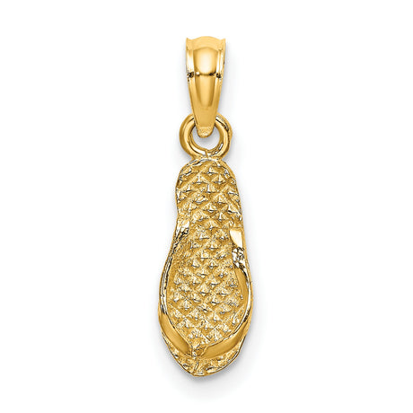 14k Yellow Gold Flip-Flop Sandal Pendant, Textured Beach Charm Design, Coastal Summer Style