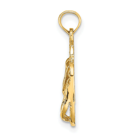 14k Yellow Gold Flip-Flop Sandal Pendant, Textured Thong Strap, Beach Vacation Charm