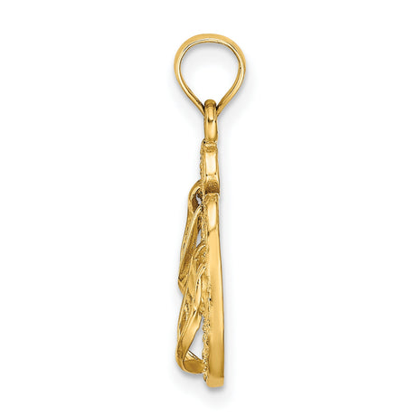 14k Yellow Gold Flip-Flop Pendant Charm with Textured Sandal Design, Coastal Beach Theme