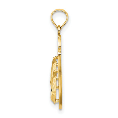 14k Yellow Gold Flip-Flop Sandal Pendant, Textured Beach Charm for Women