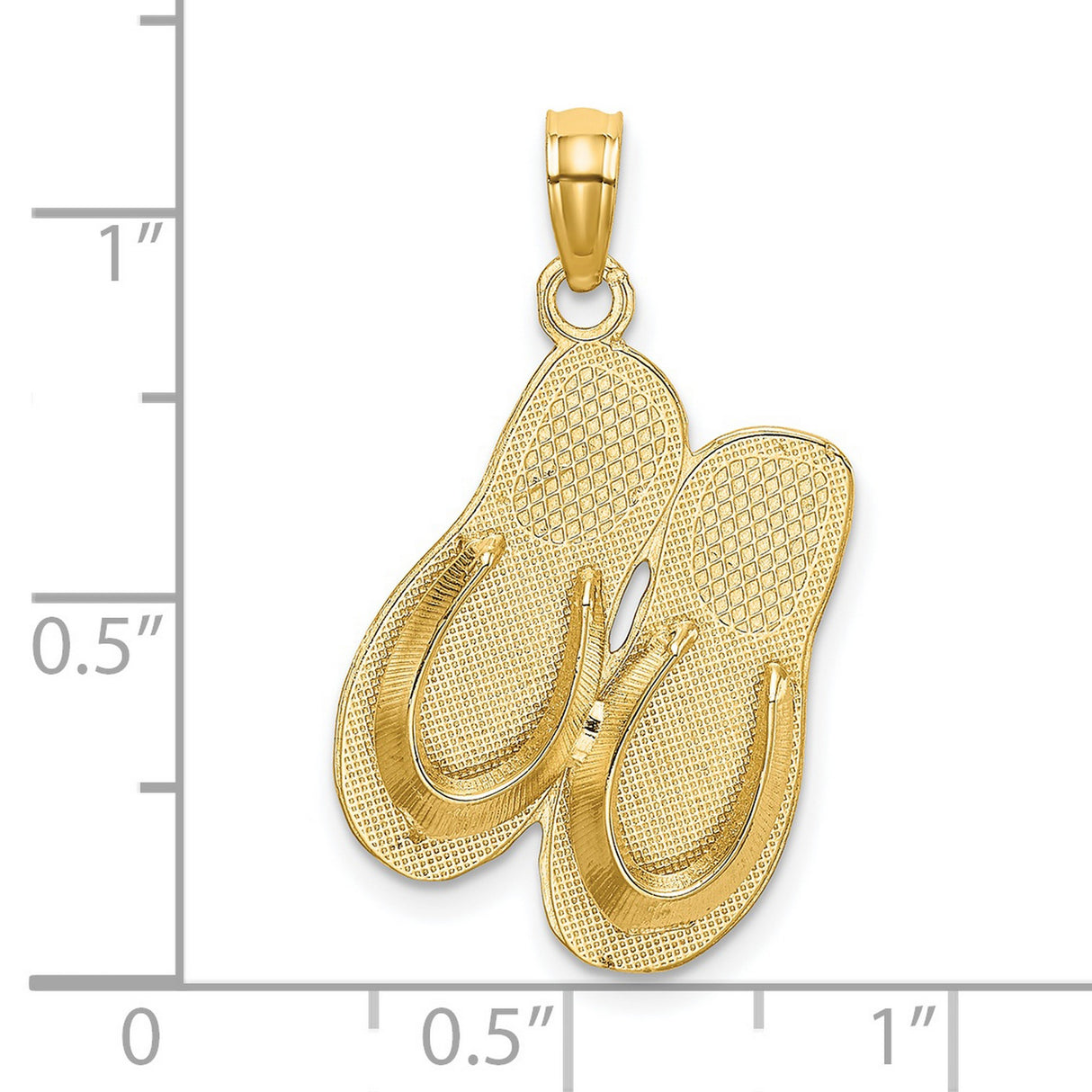 14k Yellow Gold Flip-Flop Sandal Pendant, Textured Beach Charm for Women