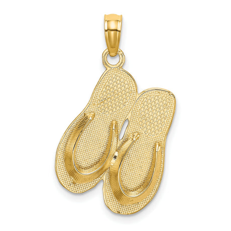14k Yellow Gold Flip-Flop Sandal Pendant, Textured Beach Charm for Women