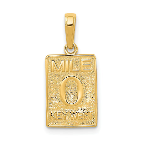14k Yellow Gold Mile Zero Key West Pendant, Coastal Travel Souvenir Charm