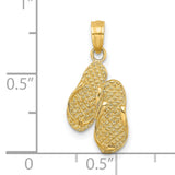 14k Yellow Gold Flip-Flop Pendant with Textured Detail, Beach and Summer Theme
