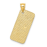 14k Yellow Gold Pendant Charm, Textured Maryland Dog Tag with Ocean City Engraving