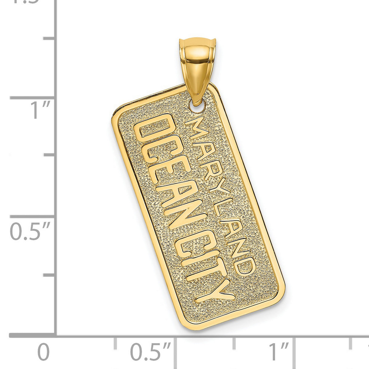 14k Yellow Gold Pendant Charm, Textured Maryland Dog Tag with Ocean City Engraving