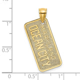 14k Yellow Gold Pendant Charm, Textured Maryland Dog Tag with Ocean City Engraving
