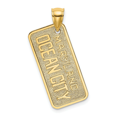 14k Yellow Gold Pendant Charm, Textured Maryland Dog Tag with Ocean City Engraving