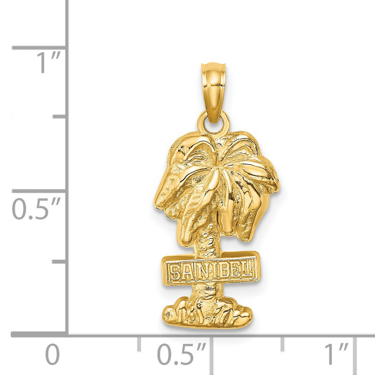 14k Yellow Gold Palm Tree Pendant with Sanibel Engraving, Tropical Island Charm