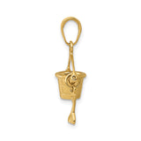 14k Yellow Gold Bucket and Shovel Pendant Charm, Playful Beach Theme Jewelry