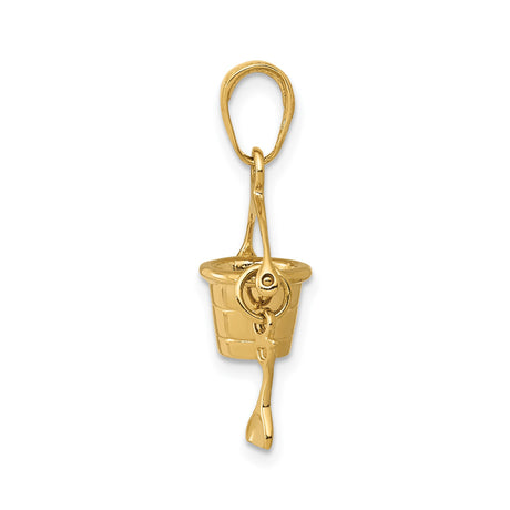 14k Yellow Gold Bucket and Shovel Pendant Charm, Playful Beach Theme Jewelry