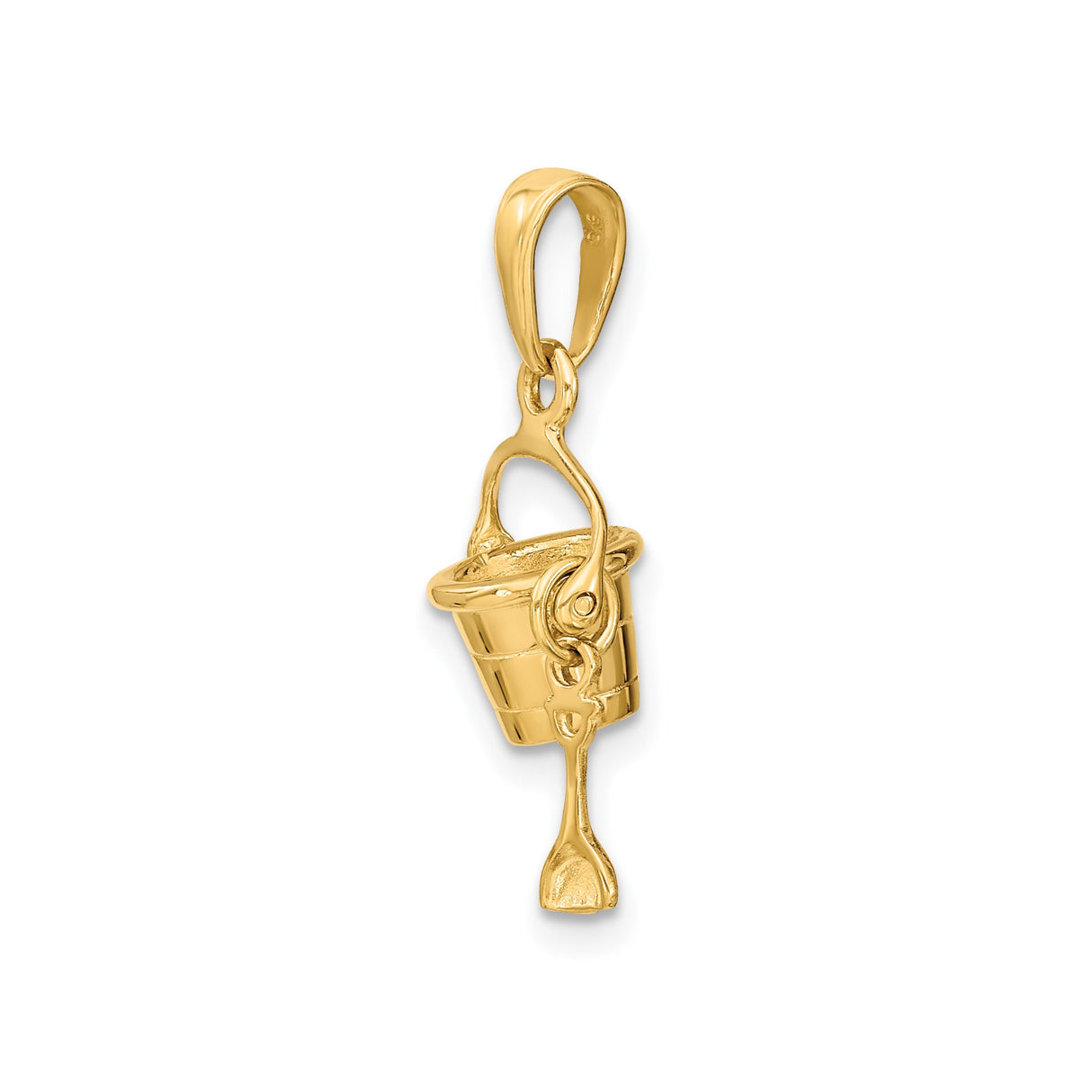 14k Yellow Gold Bucket and Shovel Pendant Charm, Playful Beach Theme Jewelry