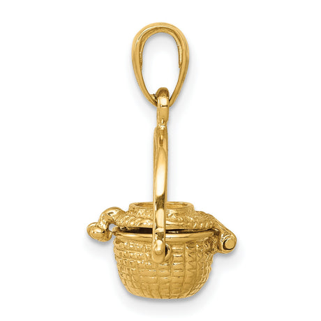 14k Yellow Gold Pendant, Three-Dimensional Nautical Basket with Movable Lid, Island Charm Design