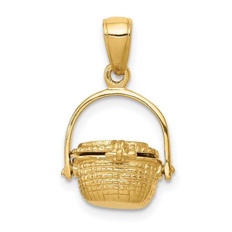 14k Yellow Gold Pendant, Three-Dimensional Nautical Basket with Movable Lid, Island Charm Design