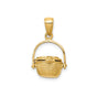 14k Yellow Gold Pendant, Three-Dimensional Nautical Basket with Movable Lid, Island Charm Design