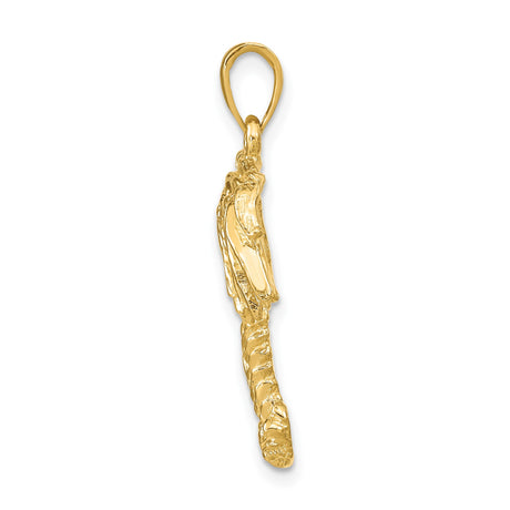 14k Yellow Gold Palm Tree Pendant with Double Trunks and Textured Leaves