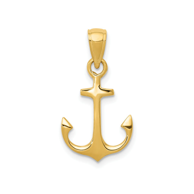 14k Yellow Gold Anchor Pendant, Nautical Symbol of Hope, Faith, and Strength, Unisex Charm