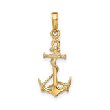 14k Yellow Gold Anchor Pendant with Rope Detail, Nautical Christian Symbol