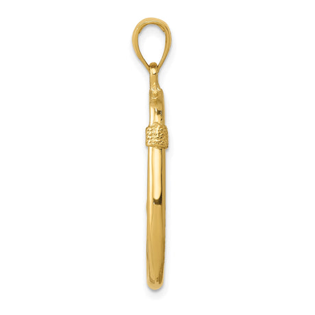 14k Yellow Gold Fishing Hook Pendant, Nautical Charm Symbolizing Strength and Adventure