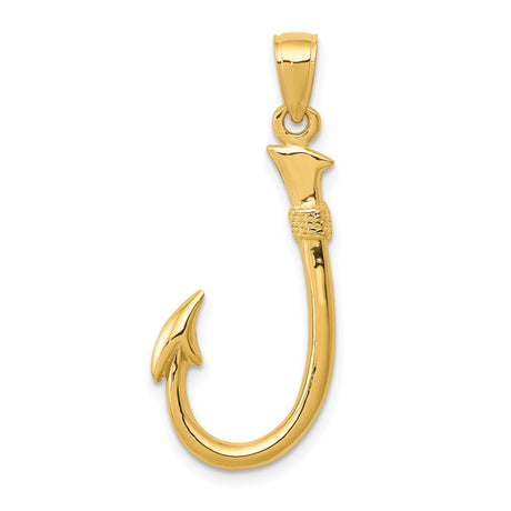 14k Yellow Gold Fishing Hook Pendant, Nautical Charm Symbolizing Strength and Adventure