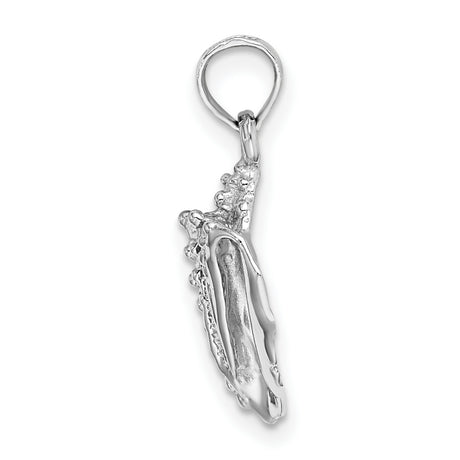 14k White Gold Conch Shell Pendant, Ocean-Inspired Nautical Charm for Women