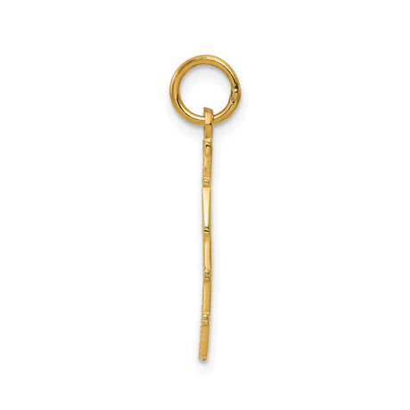 14k Yellow Gold Pendant with Vertical Taken Charm, Bold Lettering Statement Jewelry