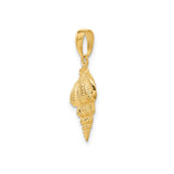 14k Yellow Gold Conch Shell Pendant, Textured Sea Shell Nautical Charm for Women