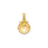 14k Yellow Gold Scallop Shell Pendant, Camino de Santiago Religious Charm for Women