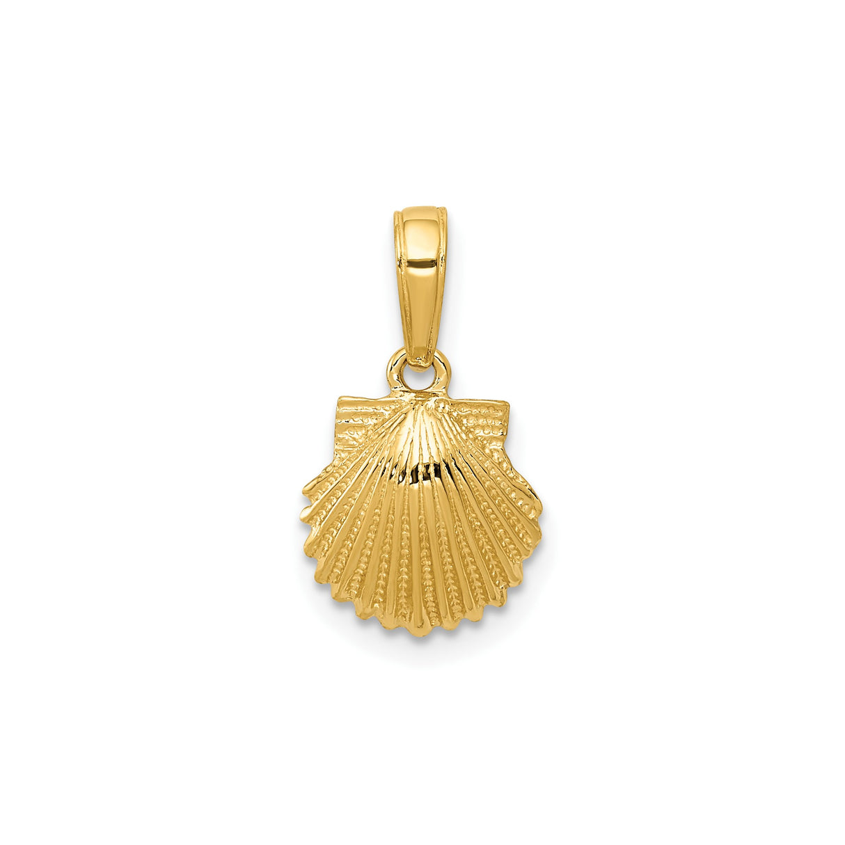 14k Yellow Gold Scallop Shell Pendant, Camino de Santiago Religious Charm for Women