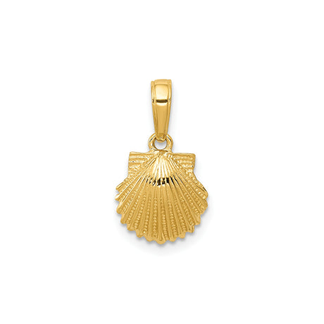 14k Yellow Gold Scallop Shell Pendant, Camino de Santiago Religious Charm for Women