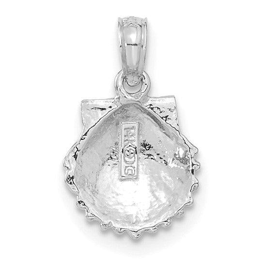 14k White Gold Scallop Shell Pendant, Camino de Santiago Religious Charm for Women