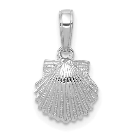 14k White Gold Scallop Shell Pendant, Camino de Santiago Religious Charm for Women