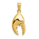 14k Yellow Gold Lobster Claw Pendant, Realistic Marine Life Nautical Charm
