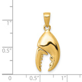 14k Yellow Gold Lobster Claw Pendant, Realistic Marine Life Nautical Charm