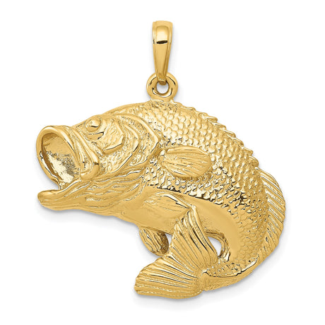 14k Yellow Gold Largemouth Bass Pendant, Detailed Fish Charm, Outdoor Wildlife Jewelry