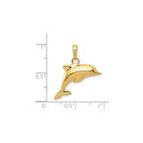 14k Yellow Gold Dolphin Pendant, Sleek Jumping Charm with Ocean Theme, Unisex Coastal Jewelry