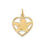 14k Yellow Gold Heart Angel Pendant with Praying Cherub and Wings Charm