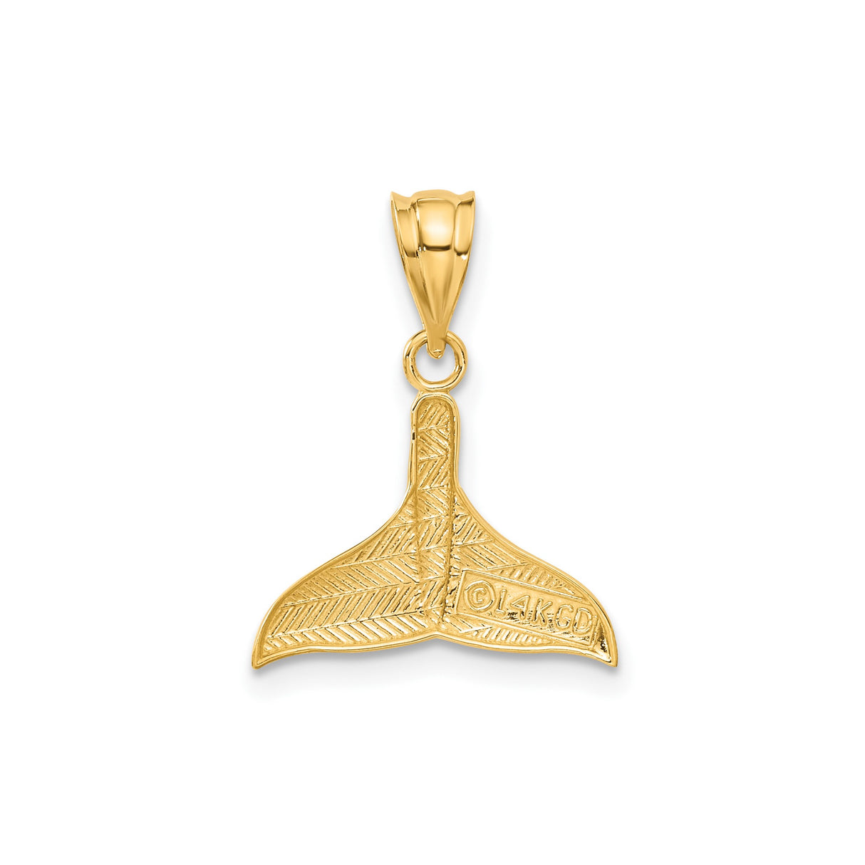 14k Yellow Gold Whale Tail Pendant, Polished Ocean Symbol, Nautical Sea Life Design