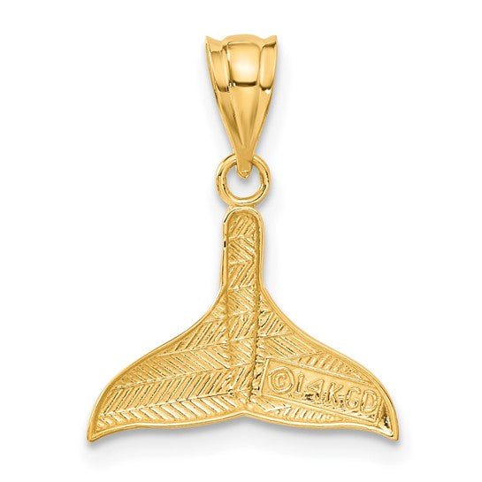 14k Yellow Gold Whale Tail Pendant, Polished Ocean Symbol, Nautical Sea Life Design